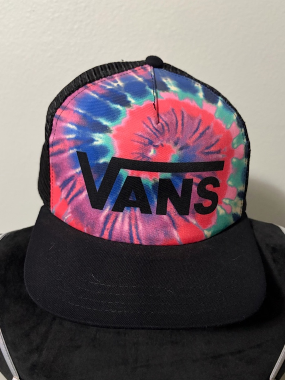 Vans Black Trucker Hat with Tie-Dye Front Panel